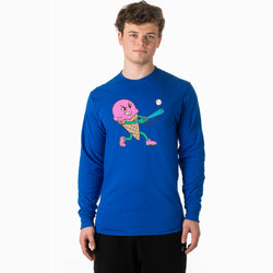 Male wearing long sleeve tee with baseball ice cream graphic