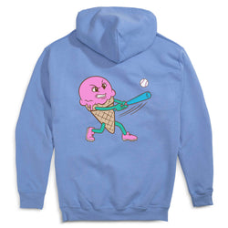Carolina hoodie with ice cream baseball design on the back