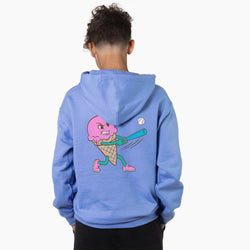 Person wearing a carolina hoodie with ice cream baseball design on the back
