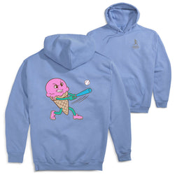 Carolina hoodie with ice cream baseball design on the back