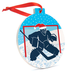 Hockey Round Ceramic Ornament - Santa Goalie