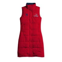 A red sleeveless puffer vest with a stand-up collar, featuring the white number 14 on the left chest and a red and white 'Ice Cats' logo on the right chest, displayed against a plain white background.