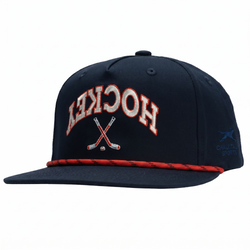 Navy cap with 'Hockey' text and crossed sticks on a white background