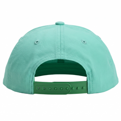 back of a green rope cap on a white background