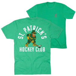 Green t-shirt with 'St. Patrick's Hockey Club' design on a white background