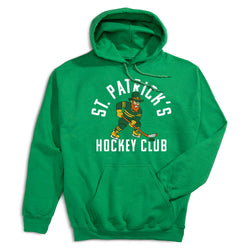 Green hoodie with 'St. Patrick's Hockey Club' graphic on a white background