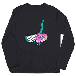 Black long-sleeve shirt with a colorful graphic of a donut and hockey stick on a white background