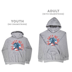 Gray hoodies with a hockey graphic on a white background