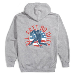 Gray hoodie with 'All Grit No Quit' graphic on the back