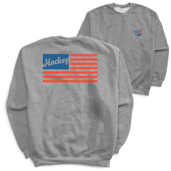 Gray sweatshirt with hockey-themed usa design on a white background