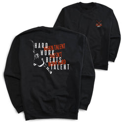 Black sweatshirt with motivational quote and graphic on front and back