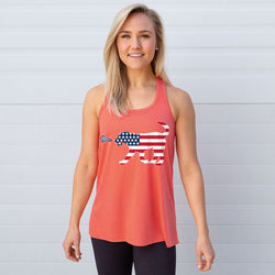 Girls Lacrosse Flowy Racerback Tank Top - Patriotic LuLa the Lax Dog