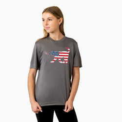 Girls Lacrosse Short Sleeve Performance Tee - Patriotic LuLa the Lax Dog