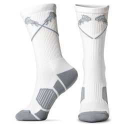 CTS Girls Lacrosse Woven Mid-Calf Socks - Crossed Sticks - White/Gray