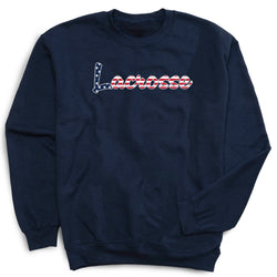 Navy swearshirt with patriotic lacrosse design.