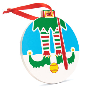 Softball Round Ceramic Ornament - Elf Graphic