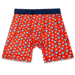 Flay lay of soccer compression shorts with stars and soccer ball pattern