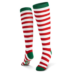 Woven Yakety Yak! Knee High Socks - Running Christmas Elf (Red & White Stripes/Green)
