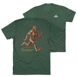 Green t-shirt with a Sasquatch graphic on the back, displayed flat.
