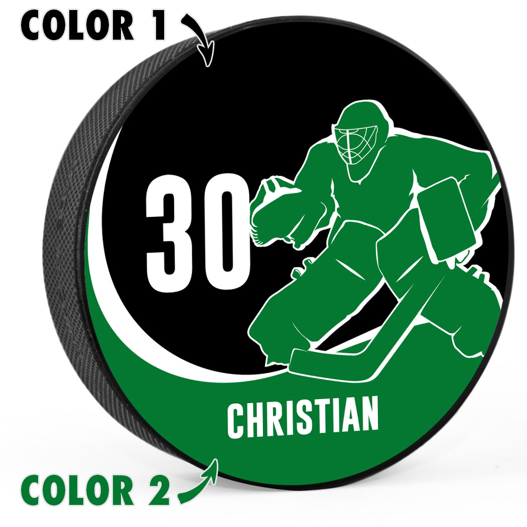 Personalized Goalie with Team Colors Hockey Puck - Personalization Image