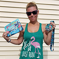 Green "Flock It Just Run" flamingo tank top with matching virtual race medal and bib