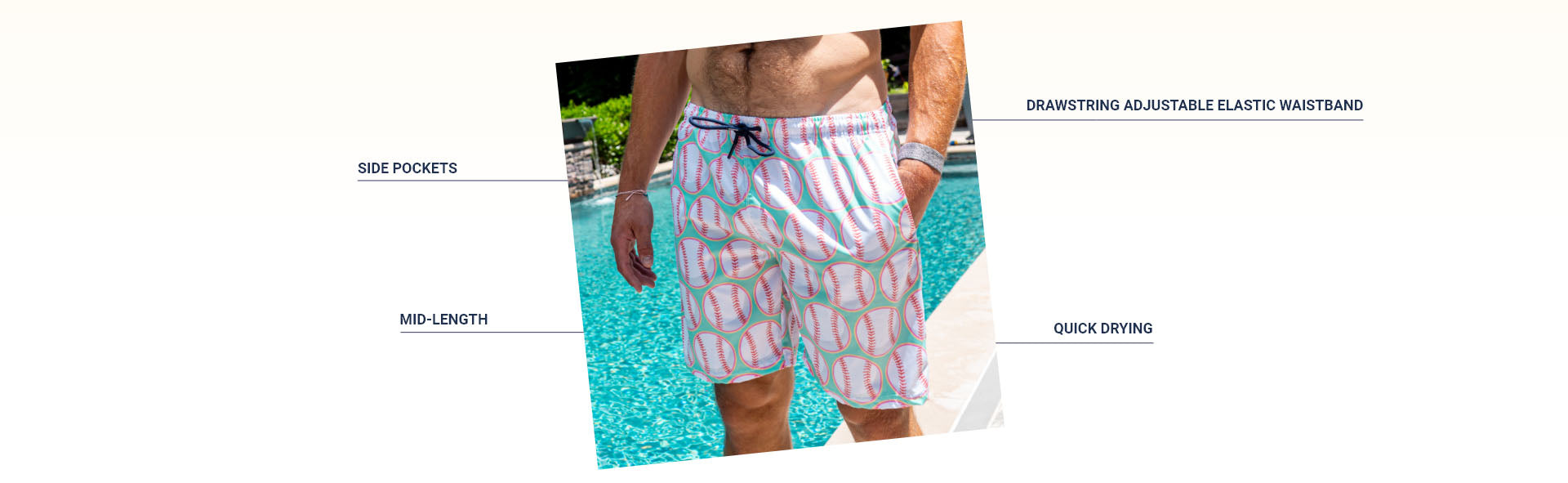 BASEBALL SWIM TRUNKS DETAILS