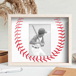 Baseball photo frame featuring a large red stitching graphic surrounding the picture slot.