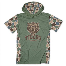 Green hoodie with tiger logo and 'Tigers Baseball' text on a white background