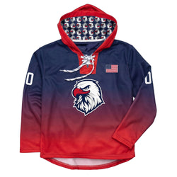 Hoodie with eagle logo and American flag on a white background