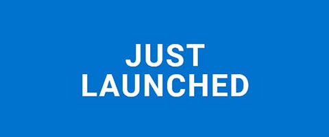 Blue background with 'JUST LAUNCHED' text in white
