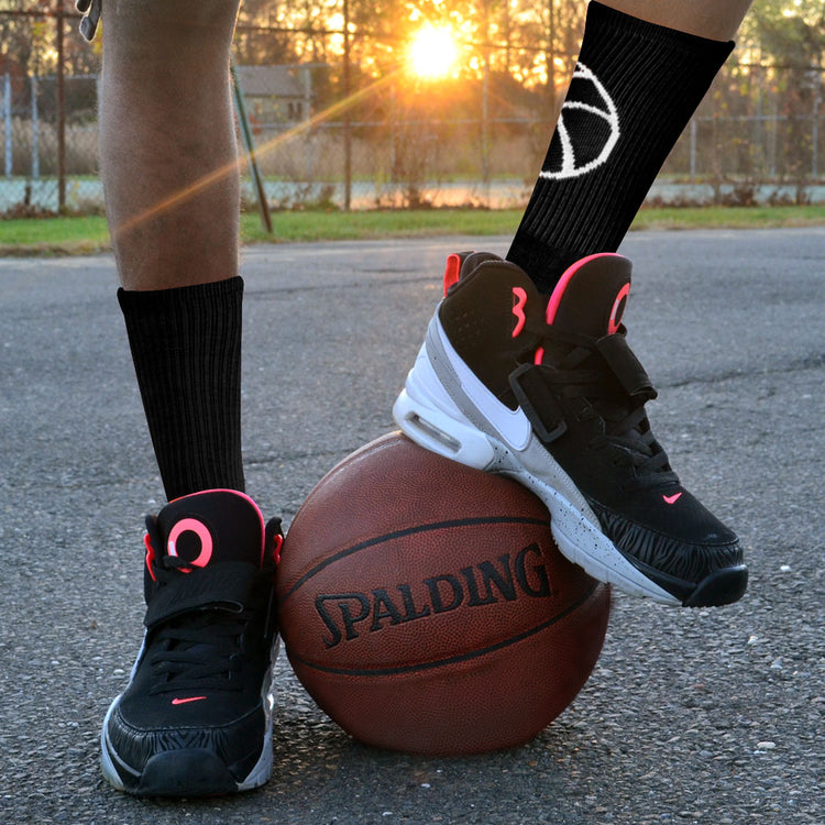 Basketball Woven Mid-Calf Socks - Ball Silhouette (Black/White)