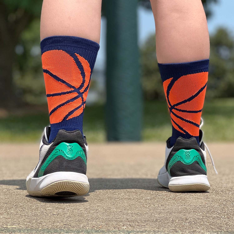 Basketball Woven Mid-Calf Socks - Ball Wrap (Navy/Neon Orange)