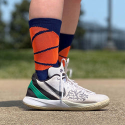 Basketball Woven Mid-Calf Socks - Ball Wrap (Navy/Neon Orange)