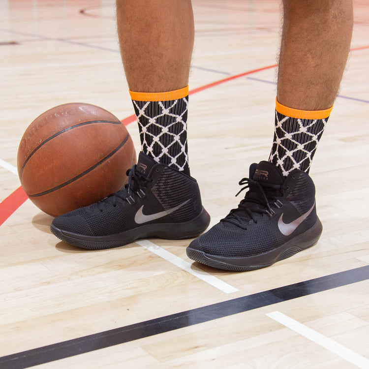 Basketball Woven Mid-Calf Socks - Hoop and Ball (Black/Orange)