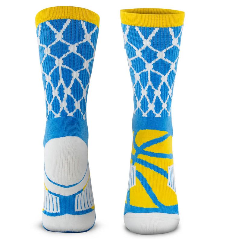 Basketball Woven Mid-Calf Socks - Hoop and Ball (Blue/Yellow)
