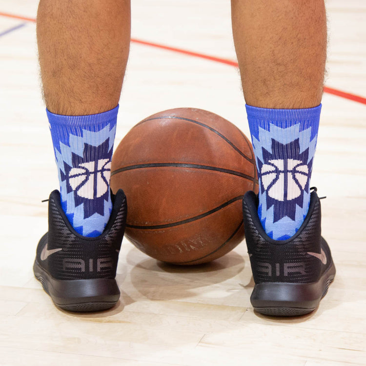 Basketball Woven Mid-Calf Socks - Aztec (Blue)