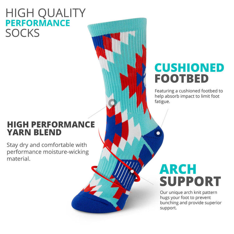 Basketball Woven Mid-Calf Socks - Aztec (Blue/Green)