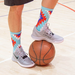 Basketball Woven Mid-Calf Socks - Aztec (Blue/Green)