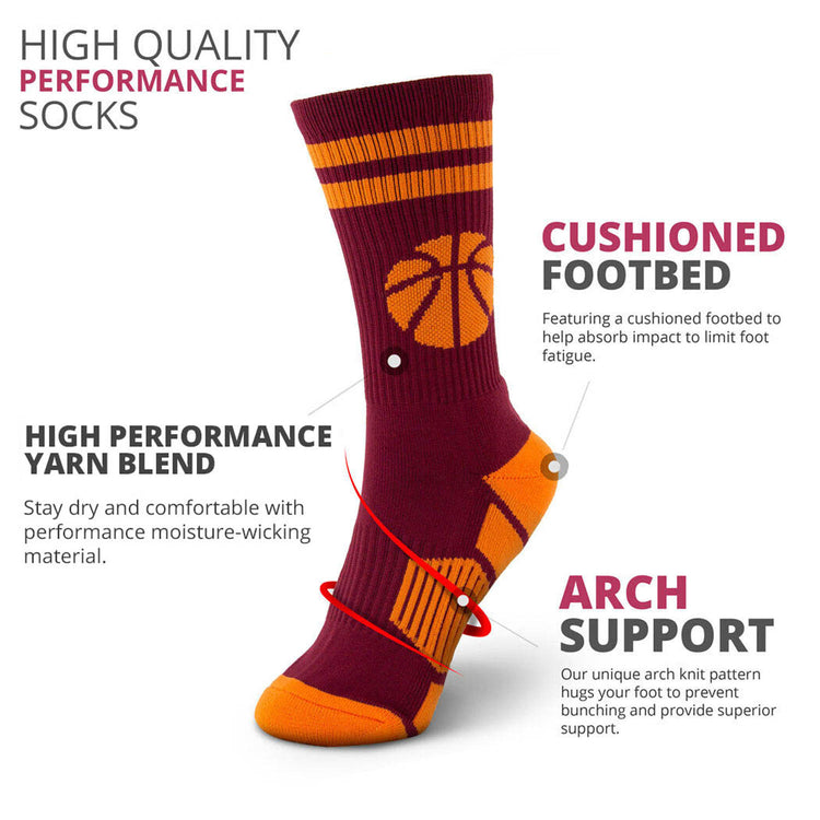 Basketball Woven Mid-Calf Socks - Ball (Maroon/Orange)