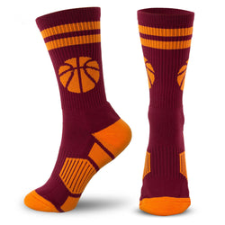 Basketball Woven Mid-Calf Socks - Ball (Maroon/Orange)