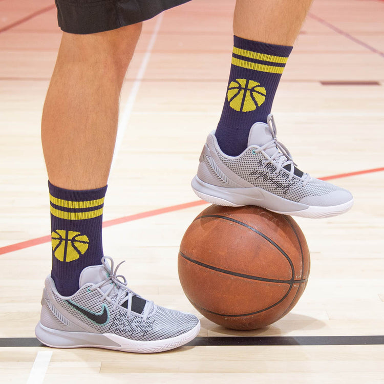 Basketball Woven Mid-Calf Socks - Ball (Navy/Gold)