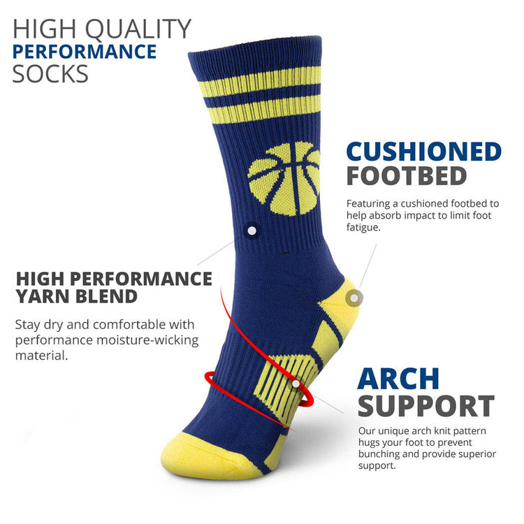 Basketball Woven Mid-Calf Socks - Ball (Navy/Maize)
