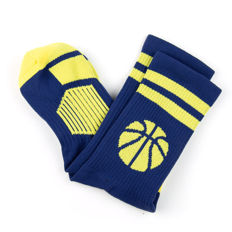 Basketball Woven Mid-Calf Socks - Ball (Navy/Maize)