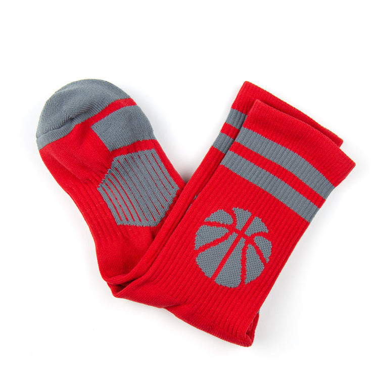 Basketball Woven Mid-Calf Socks - Ball (Red/Gray)