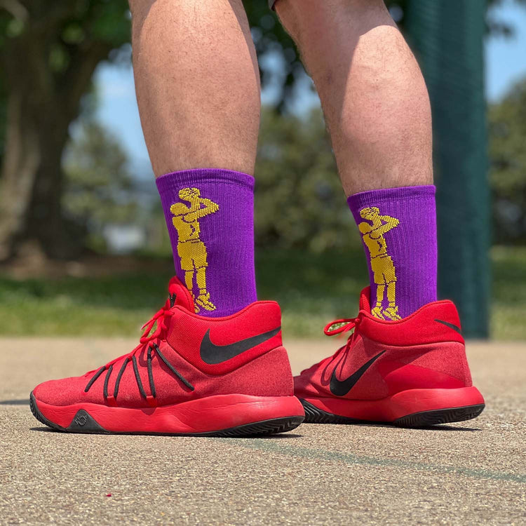 Basketball Woven Mid-Calf Socks - Player Jump Shot (Purple/Gold)