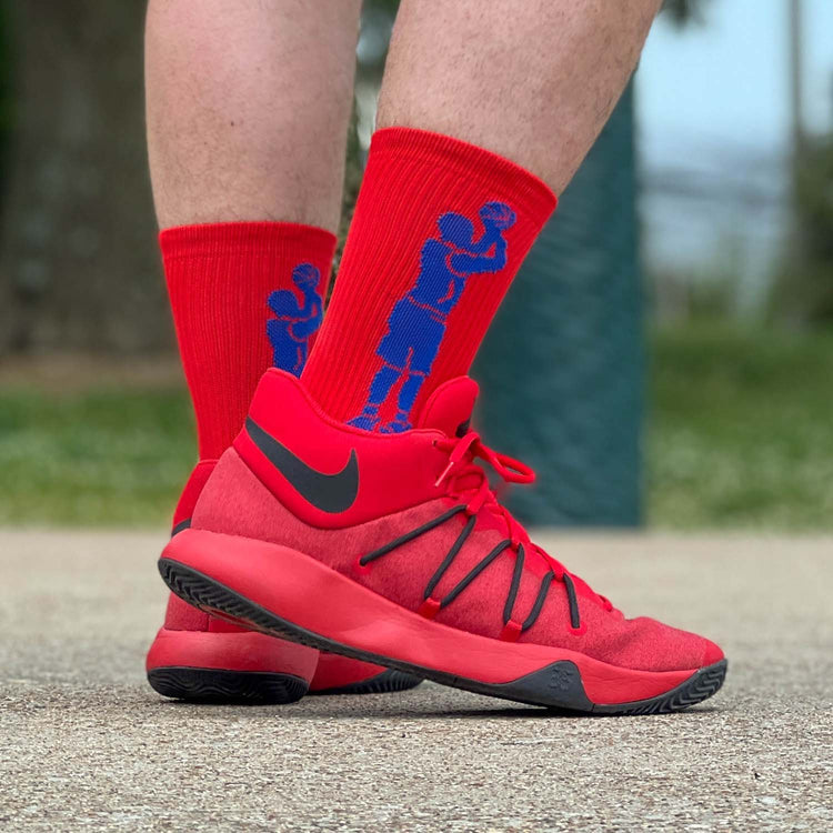 CTS Basketball Woven Mid-Calf Socks - Player Jump Shot (Red/Royal)