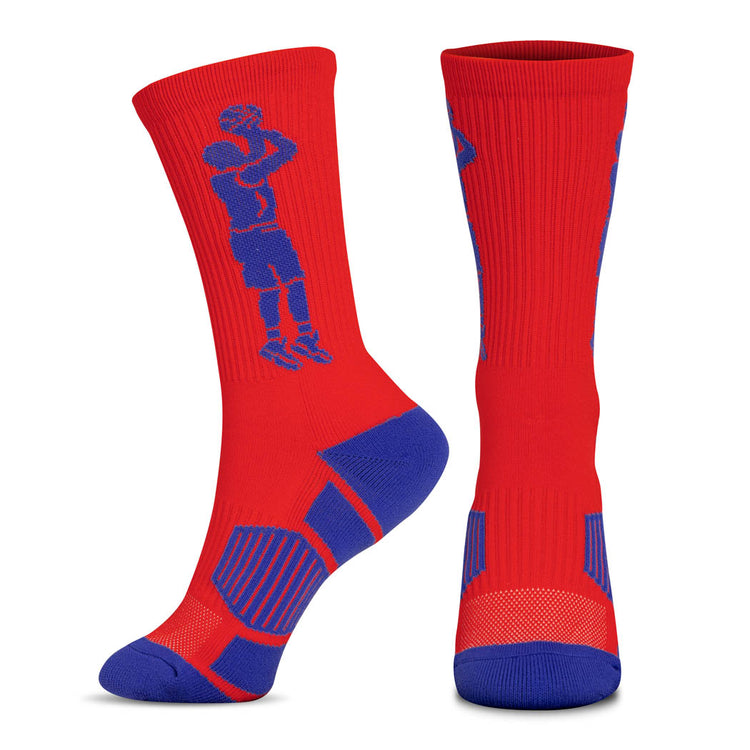 CTS Basketball Woven Mid-Calf Socks - Player Jump Shot (Red/Royal)