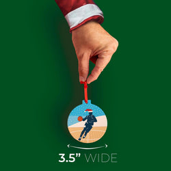 Basketball Round Ceramic Ornament - Guy Silhouette with Santa Hat