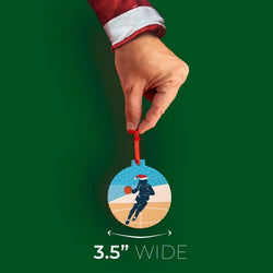 Basketball Round Ceramic Ornament - Girl Silhouette with Santa Hat