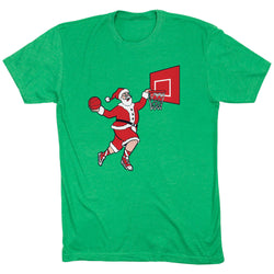 Basketball T-Shirt Short Sleeve - Slam Dunk Santa [Green/Youth Large] - SS